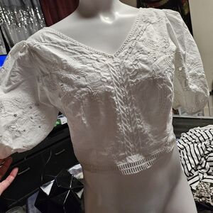 Express White Embroidered Blouse